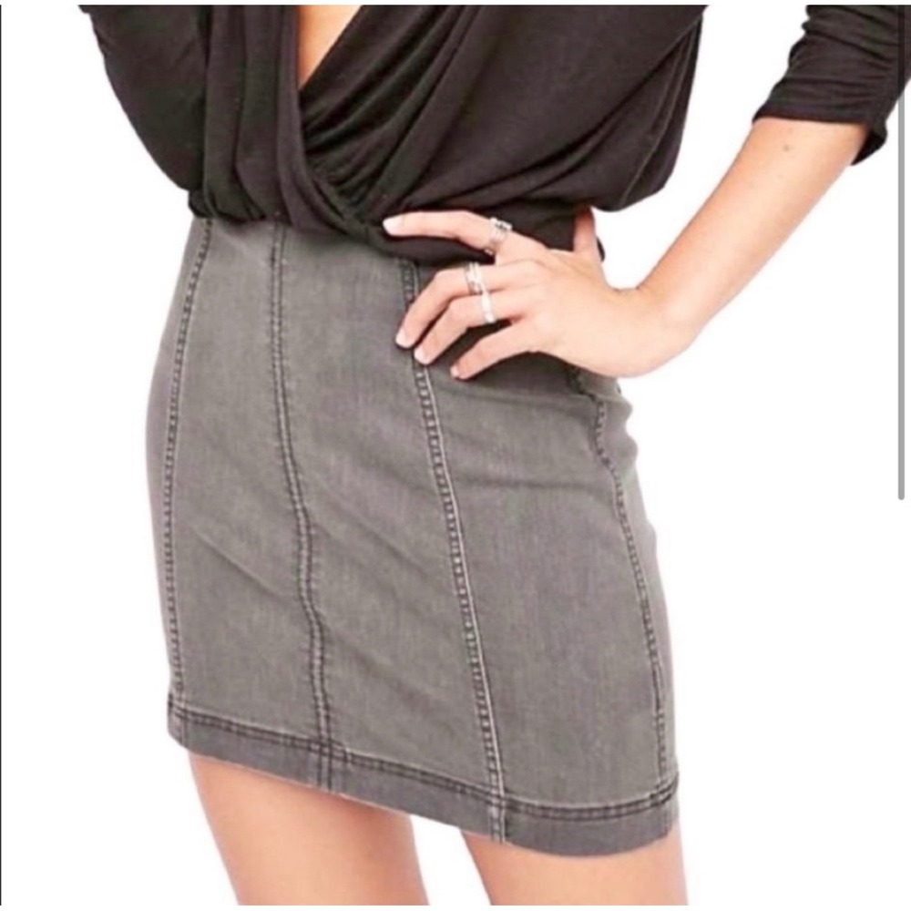 Free People Womens 12 Gray Modern Femme Denim Mini Skirt Seamed Boho Casual